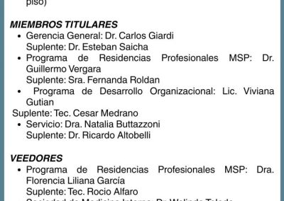 Tribunal evaluador del concurso abierto de instuctorías de residencias profesionales del HSB: Clínica Médica