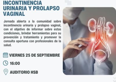 El Hospital San Bernado realizará una jornada sobre incontinencia urinaria y prolapso vaginal