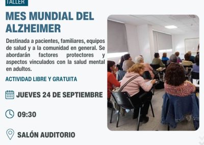 El Hospital San Bernardo realizará un taller por el mes mundial del alzheimer